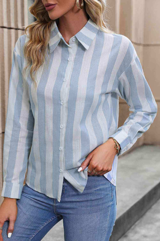 Striped Long Sleeve Shirt - Trendsi - Flyclothing LLC
