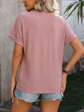 Eyelet Notched Short Sleeve T-Shirt - Trendsi - Flyclothing LLC