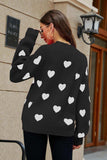 Heart Pattern Lantern Sleeve Round Neck Tunic Sweater - Trendsi - Flyclothing LLC