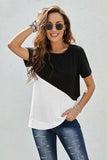 Two-Tone Round Neck Tee - Trendsi - Flyclothing LLC