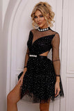 Cutout Mock Neck Mesh Dress - Trendsi - Flyclothing LLC