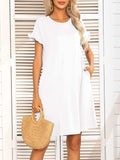 Round Neck Flounce Sleeve Dress with Pockets - Trendsi - Flyclothing LLC
