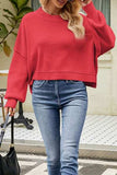 Round Neck Dropped Shoulder Sweater - Trendsi - Flyclothing LLC