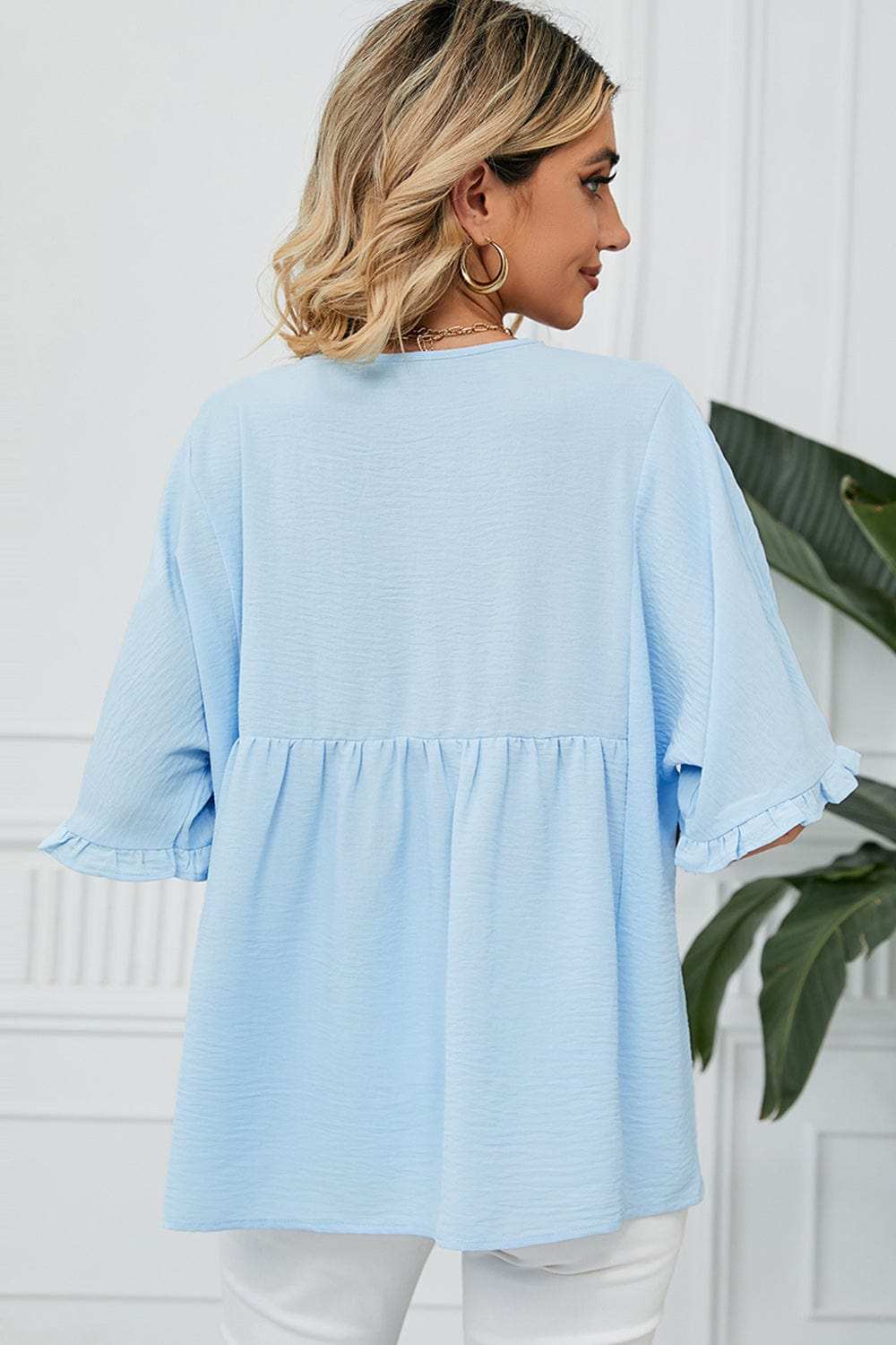 Peplum V-Neck Half Sleeve T-Shirt - Trendsi - Flyclothing LLC