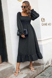 Smocked Ruffle Hem Flounce Sleeve Dress - Trendsi - Flyclothing LLC