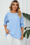Frill Round Neck Lantern Sleeve T-Shirt - Trendsi - Flyclothing LLC