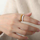 Enamel 18K Gold-Plated Open Ring - Trendsi - Flyclothing LLC