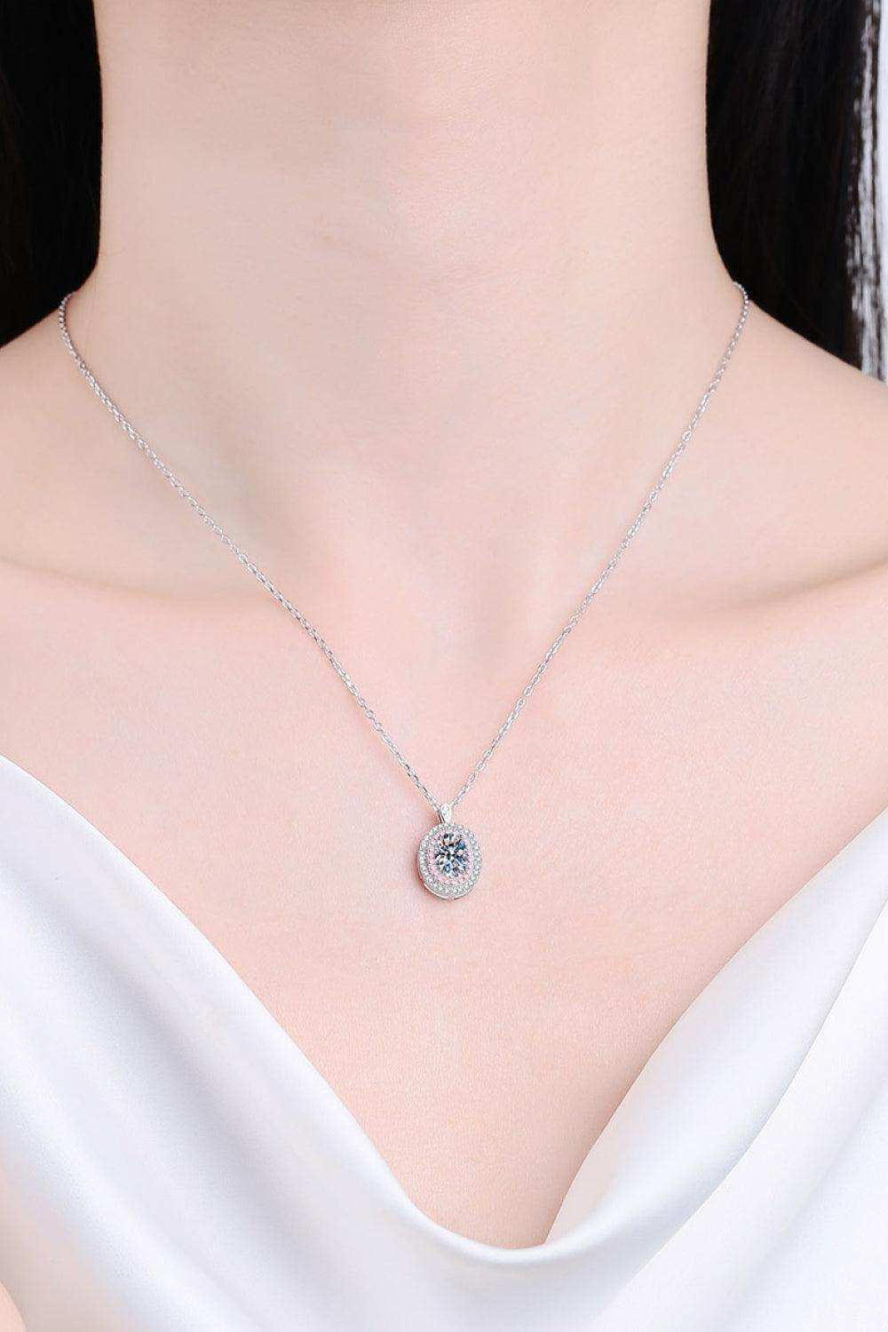 925 Sterling Silver Rhodium-Plated 1 Carat Moissanite Pendant Necklace - Trendsi - Flyclothing LLC