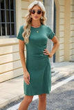 Ruched Round Neck Short Sleeve Mini Dress - Trendsi - Flyclothing LLC