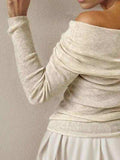 Off-Shoulder Long Sleeve Sweater - Trendsi - Flyclothing LLC