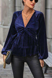 Twisted Layered Plunge Raglan Sleeve Blouse - Trendsi - Flyclothing LLC