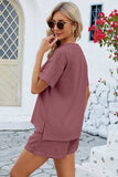 Notched Button Detail Dropped Shoulder Top and Shorts Set - Trendsi - Flyclothing LLC