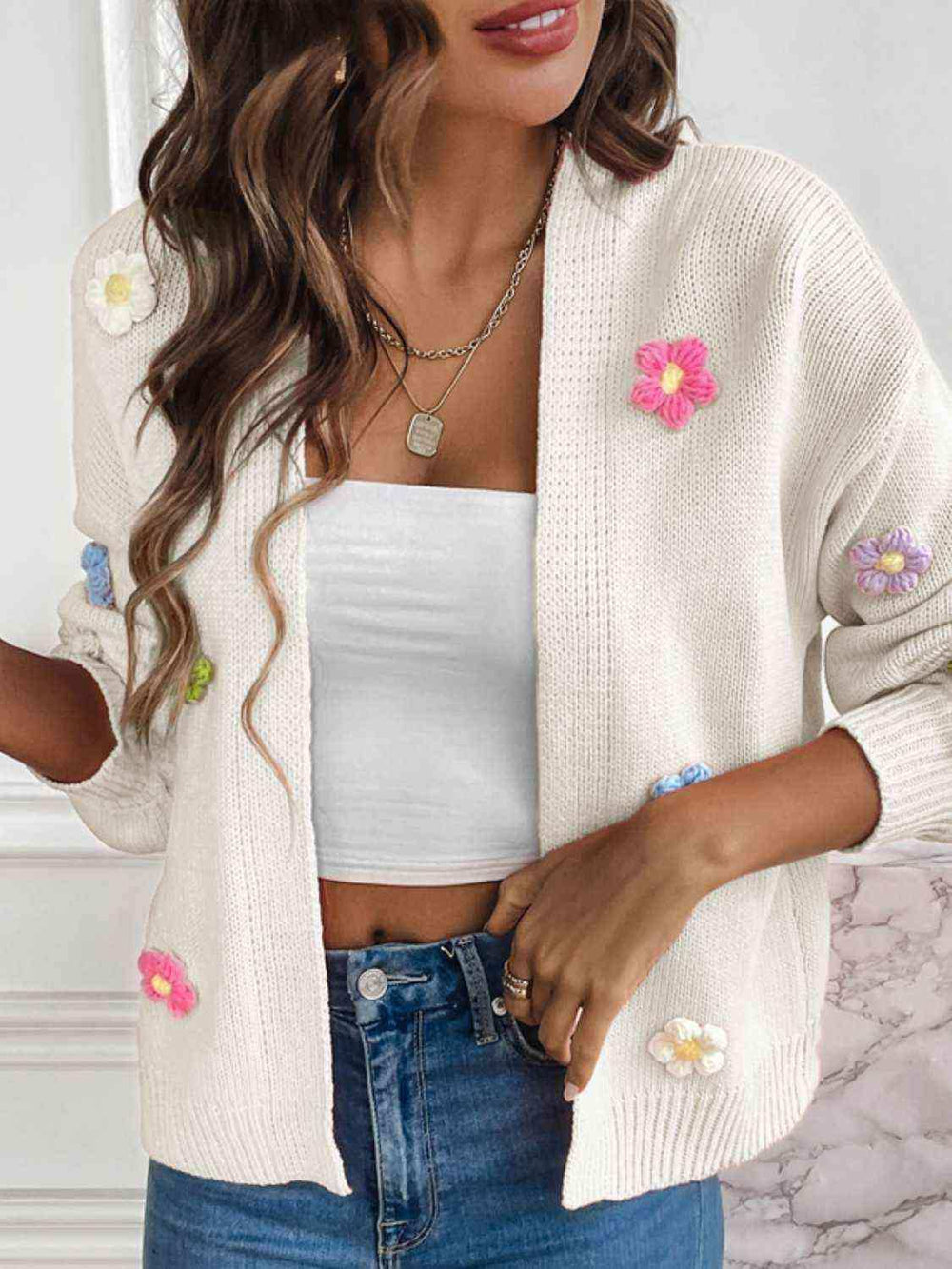Floral Long Sleeve Open Front Cardigan - Trendsi - Flyclothing LLC