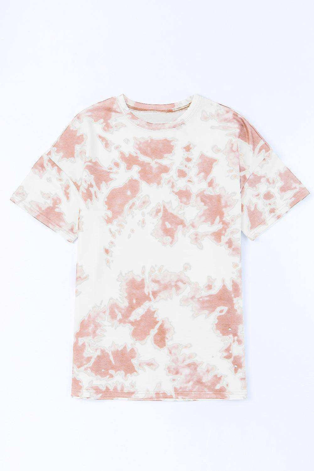 Tie-Dye Round Neck Short Sleeve Tunic Tee - Trendsi - Flyclothing LLC