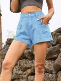High Waist Denim Shorts with Pockets - Trendsi - Flyclothing LLC
