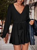 Long Flounce Sleeve V-Neck Romper - Trendsi - Flyclothing LLC