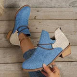 Contrast Canvas Low Heel Boots - Trendsi - Flyclothing LLC