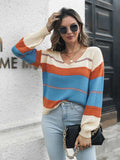 Striped V-Neck Drop Shoulder Sweater - Trendsi - Flyclothing LLC