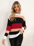 Striped Round Neck Dropped Shoulder Sweater - Trendsi - Flyclothing LLC