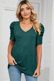 Heathered V-Neck Puff Sleeve T-Shirt - Trendsi - Flyclothing LLC