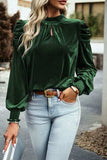 Tie Up Mock Neck Velvet Fabric Long Sleeve Blouse - Trendsi - Flyclothing LLC