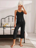 V-Neck Lace Trim Slit Cami and Pants Pajama Set - Trendsi - Flyclothing LLC