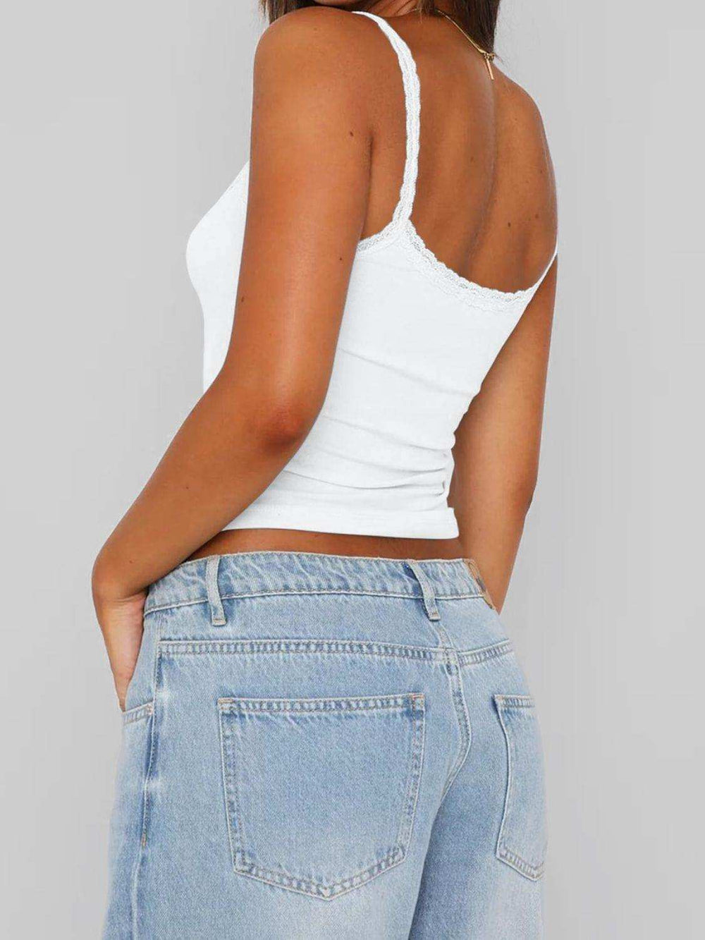 Lace Trim Straight Neck Cami - Trendsi - Flyclothing LLC