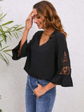 V-Neck Lace Detail Flounce Sleeve Blouse - Trendsi - Flyclothing LLC
