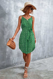 Printed V-Neck Tie Waist Mini Dress - Trendsi - Flyclothing LLC