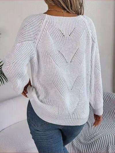Openwork Buttoned Square Neck Sweater - Trendsi - Flyclothing LLC