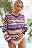 Multicolored Stripe Round Neck Cover-Up - Trendsi - Flyclothing LLC
