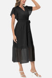 Surplice Neck Flutter Sleeve Tied Dress - Trendsi - Flyclothing LLC