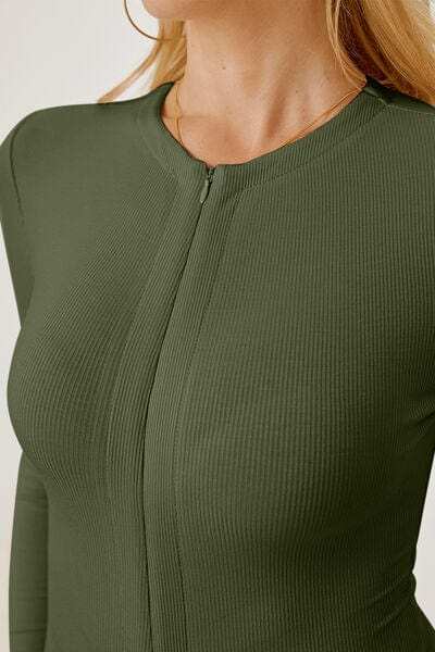 Zip Up Long Sleeve Bodysuit - Trendsi - Flyclothing LLC