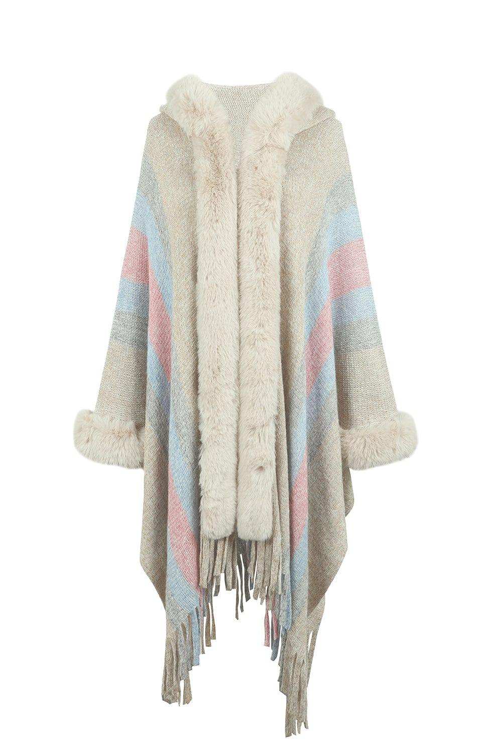 Color Block Fringe Detail Poncho - Trendsi - Flyclothing LLC