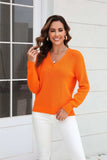 Ribbed V-Neck Dropped Shoulder Knit Top - Trendsi - Flyclothing LLC