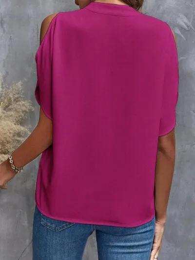 Notched Cold Shoulder Blouse - Trendsi - Flyclothing LLC