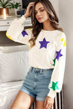 Star Print Round Neck Lantern Sleeve T-Shirt - Trendsi - Flyclothing LLC