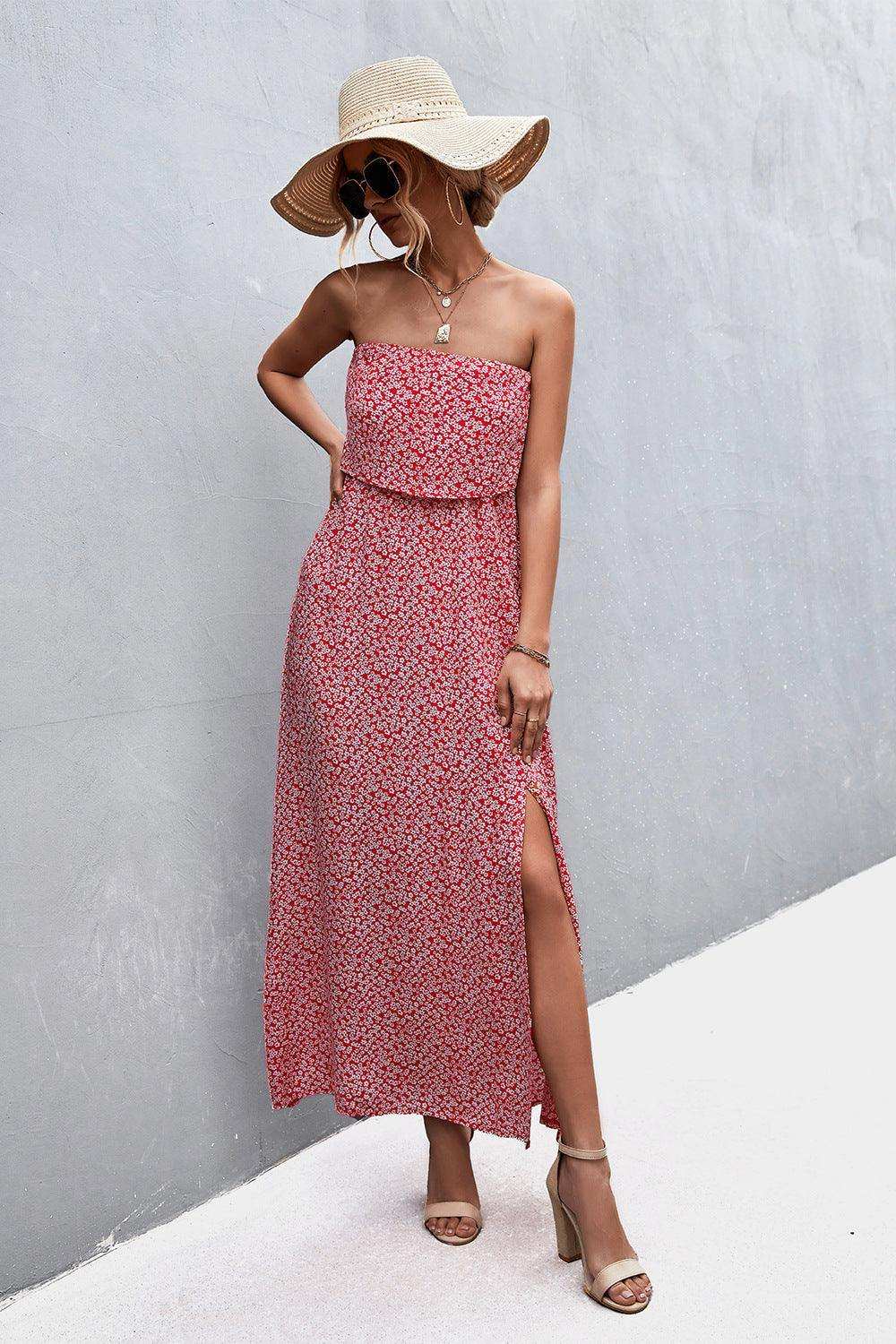 Strapless Split Maxi Dress - Trendsi - Flyclothing LLC