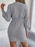 Buttoned Cable-Knit V-Neck Sweater Dress - Trendsi - Flyclothing LLC