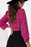 Leopard Round Neck Balloon Sleeve Blouse - Trendsi - Flyclothing LLC