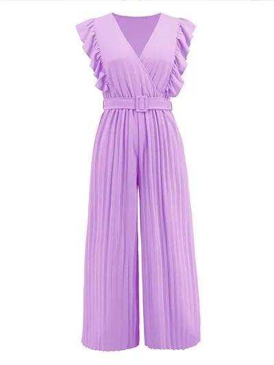 Ruffled Surplice Cap Sleeve Jumpsuit - Trendsi - Flyclothing LLC