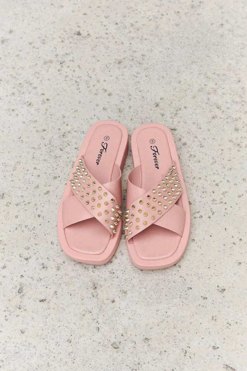 Forever Link Studded Cross Strap Sandals in Blush - Trendsi - Flyclothing LLC