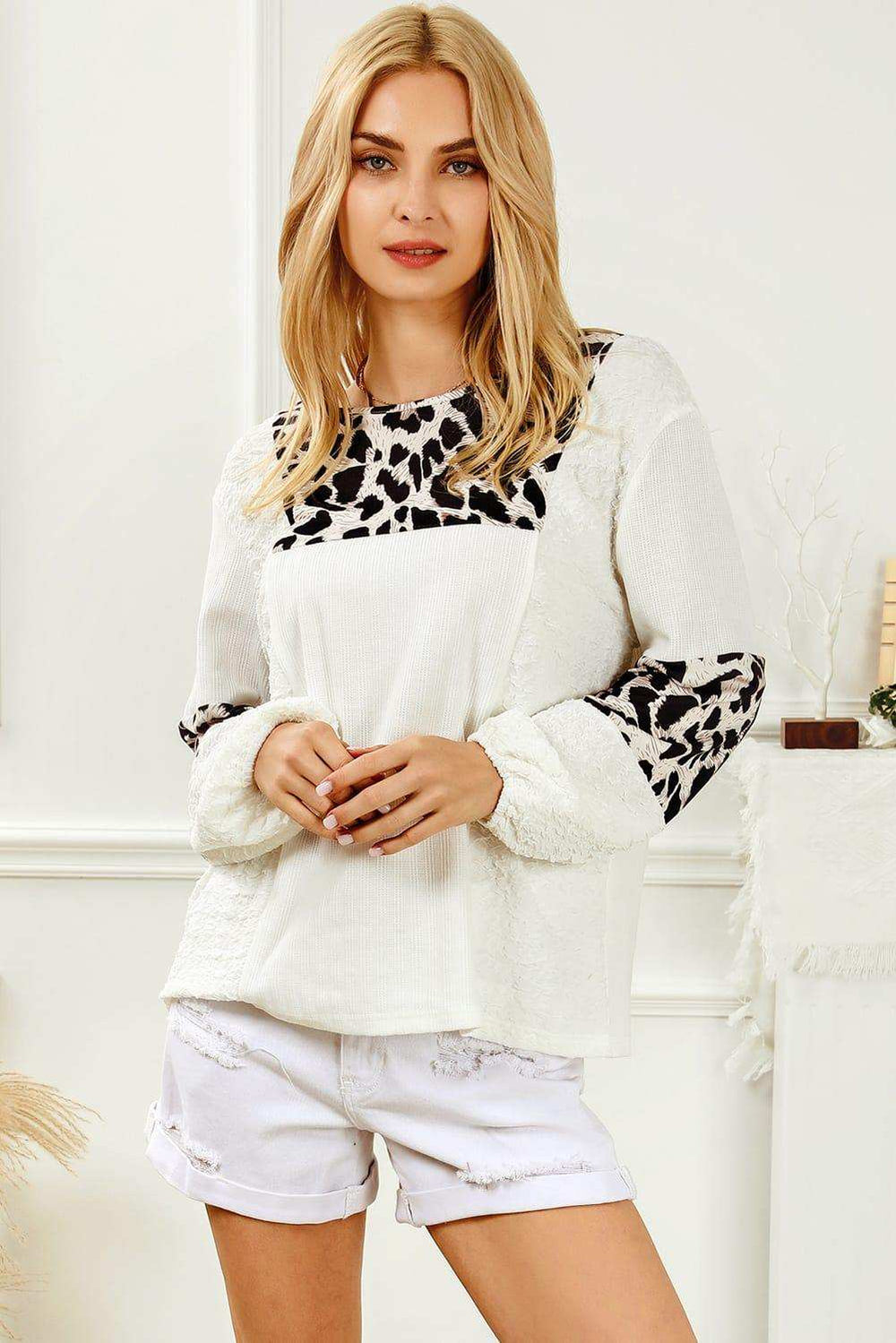 Printed Round Neck Long Sleeve Blouse - Trendsi - Flyclothing LLC
