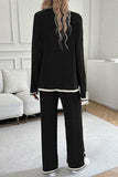 Contrast Trim Round Neck Top and Pants Set - Trendsi - Flyclothing LLC