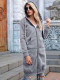 Full Size Zip-Up Longline Hoodie with Pockets - Trendsi - Flyclothing LLC