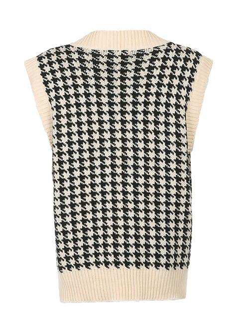 Houndstooth V-Neck Sweater Vet - Trendsi - Flyclothing LLC