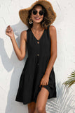 Decorative Button V-Neck Tiered Sleeveless Dress - Trendsi - Flyclothing LLC