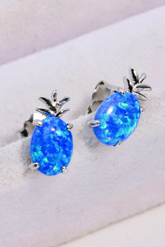 Opal Pineapple Platinum-Plated Earrings - Trendsi - Flyclothing LLC