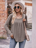Pleated Detail Curved Hem Long Sleeve Top - Trendsi - Flyclothing LLC