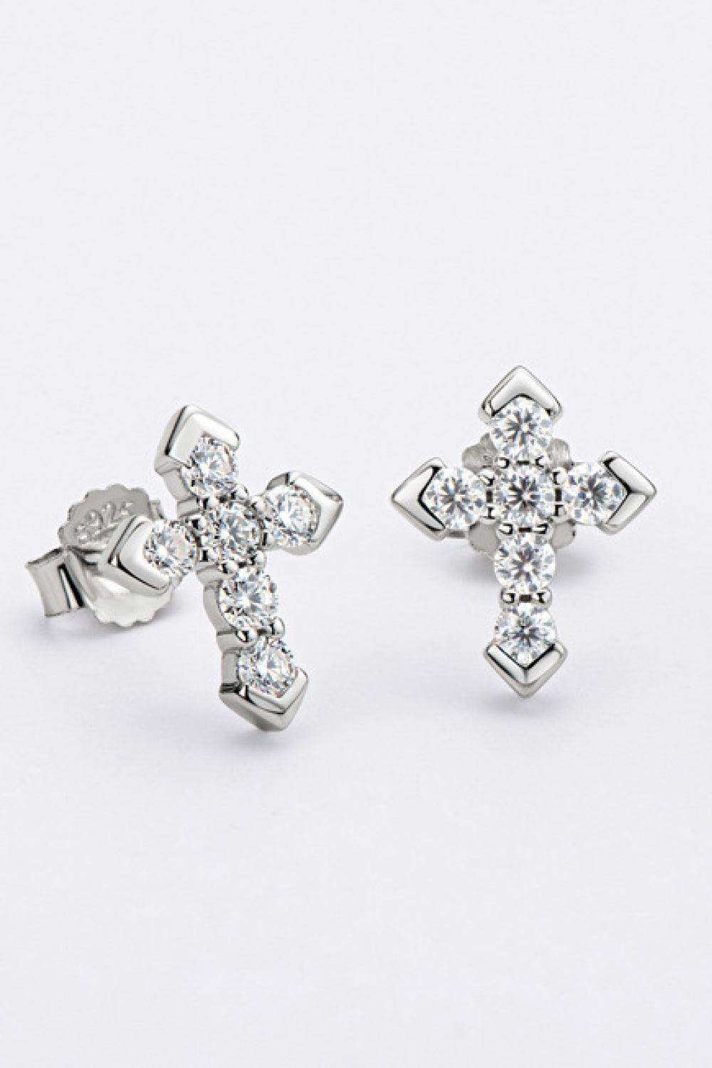 Moissanite Cross Stud Earrings - Trendsi - Flyclothing LLC